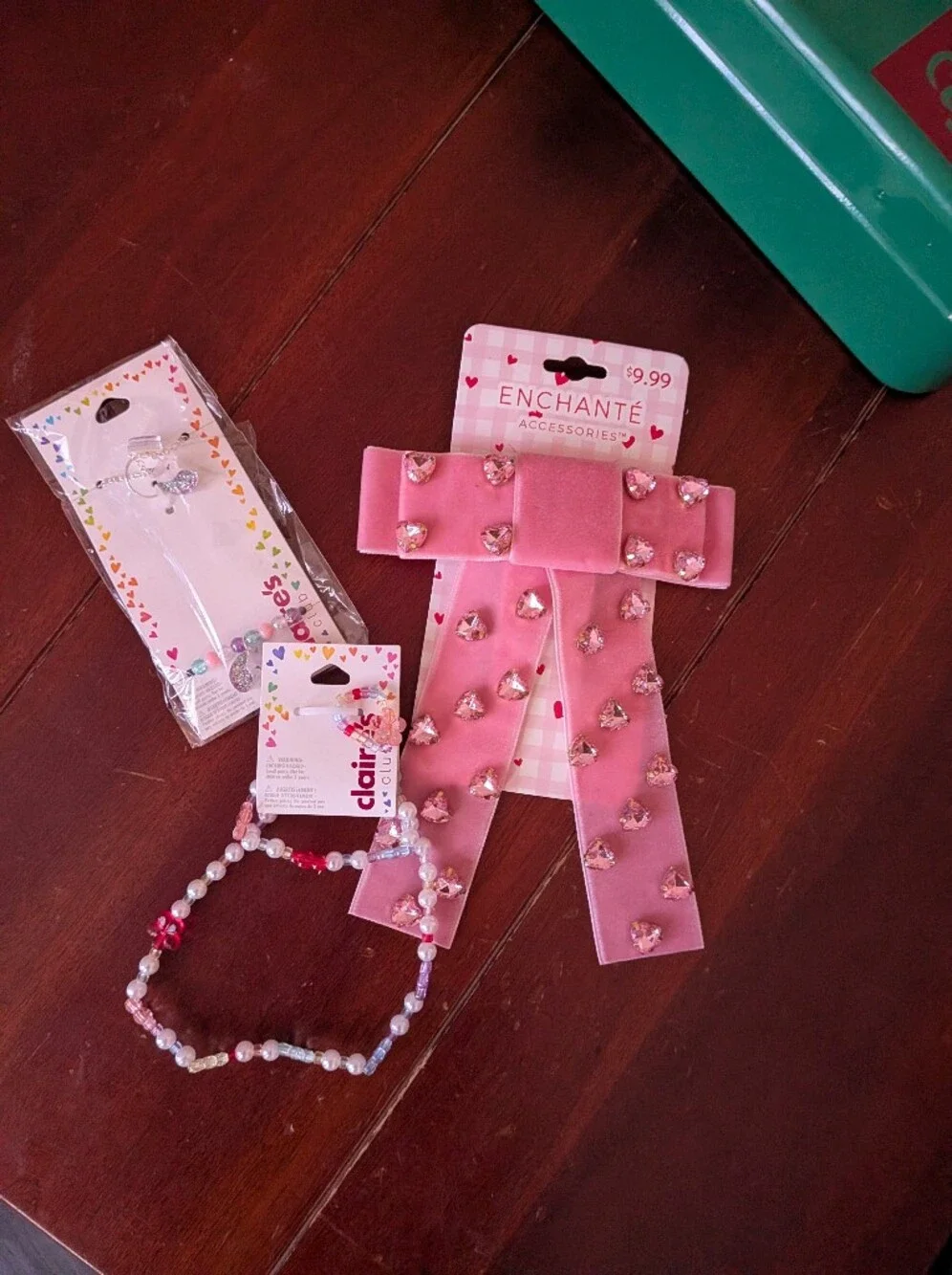Claire's Pink Heart Gem Velvet Ribbon Hair Bow